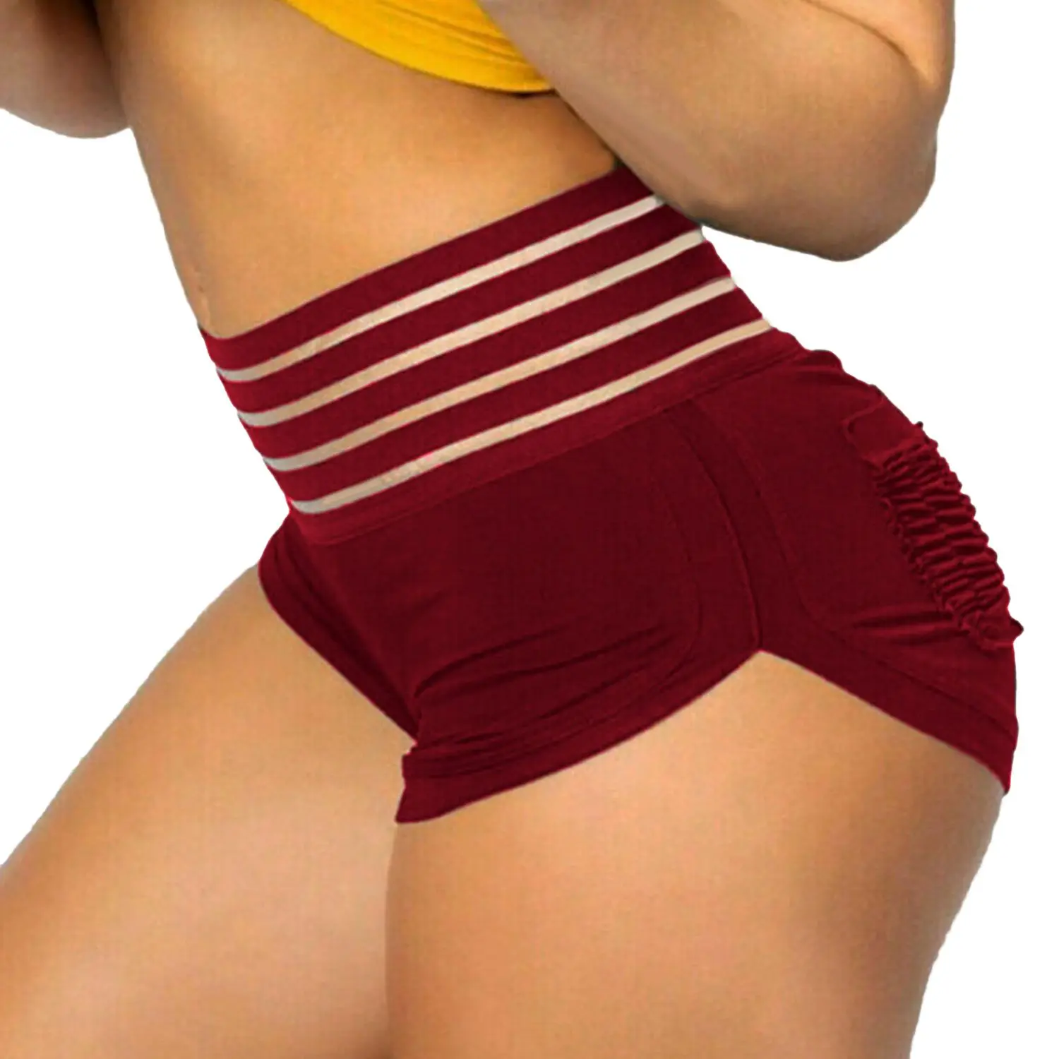 

Женские обтягивающие персиковые шорты с высокой талией, штаны для йоги, фитнеса, бега, красного цвета, размер M