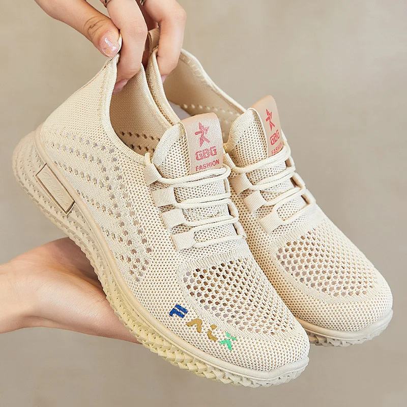 Lightweight Breathable Knitted Mesh Sneakers Women Casual Flat Running Shoes Summer Tennis Trainers Outdoor Sports Walking Shoe
