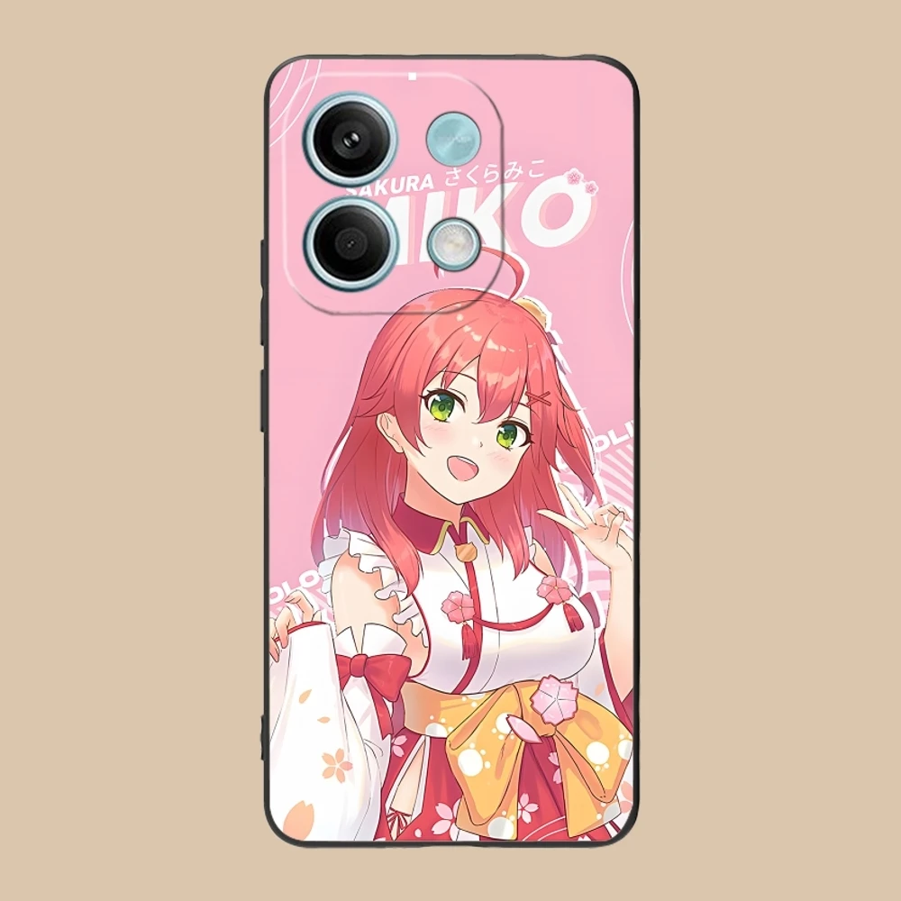 Holo Anime Sakura Miko Mobile Phone Case for Xiaomi POCO M6 M5 M4 M3 X6 X5 X4 X3 F6 F5 F4 F3 F2 C40 Pro GT 5G Black Cover Shell