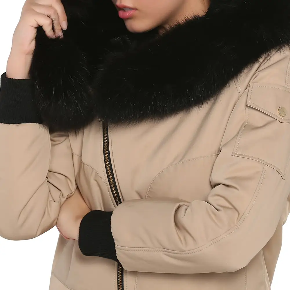 S'elite collection camel fabric women's coat real fox fur handmade water repellent winter autumn spring for gift