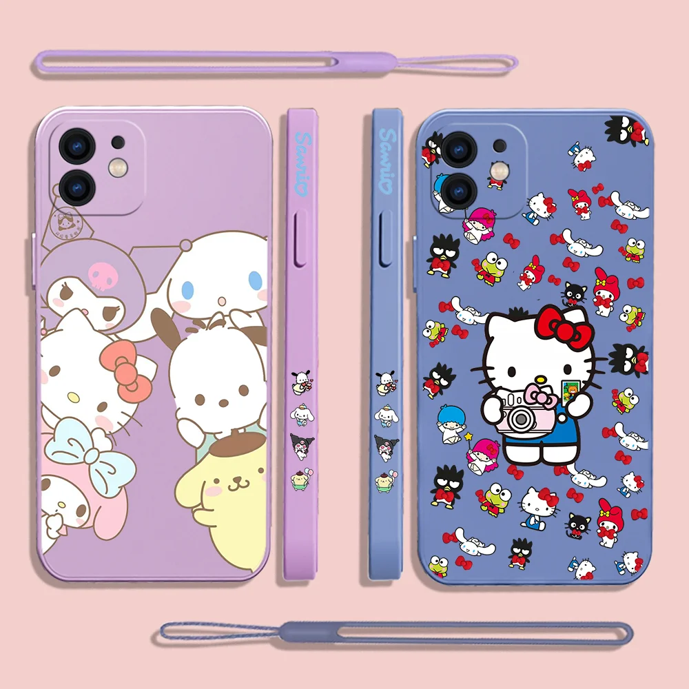 

Sanrio Hello Kitty Phone Case For Xiaomi Mi 10 lite 11i Poco M2 M4 F3 X3 M3 Pro GT 5G 4G Silicone Original Cases with Hand Strap