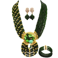 dark green costume necklace african wedding beads jewelry set crystal nigerian bridal jewelry sets