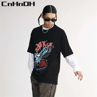 cnhnoh spring and summer new hipstertrend chic couple cartoon rocket hipster oversize creativity short sleeved men a088
