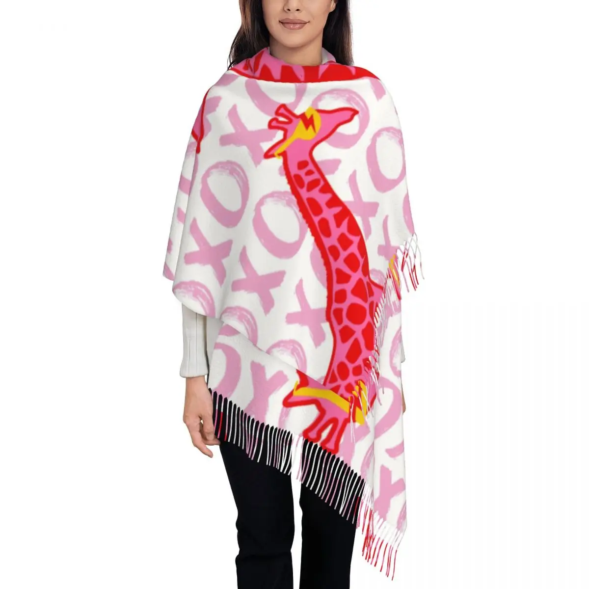 

Giraffe XOXO Scarf Wrap Women Long Winter Fall Warm Tassel Shawl Unisex Pink Girl Purple Letter Aesthetic Scarves