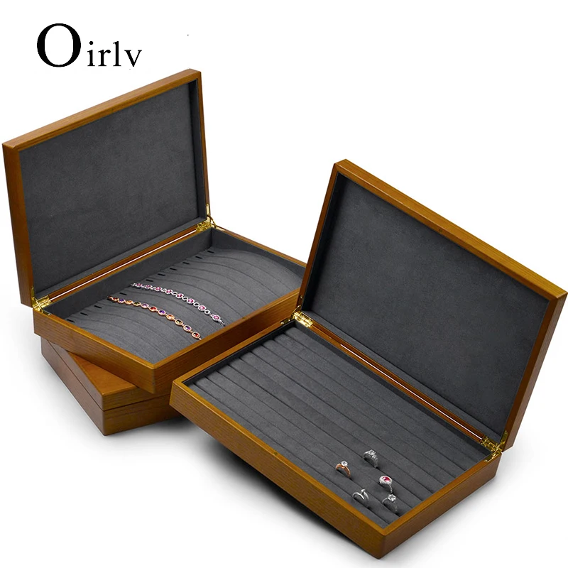 Oirlv Solid Wood Ring Organizer Box with Microfiber Jewelry Storage Case for Necklace Stud Earrings Bangle