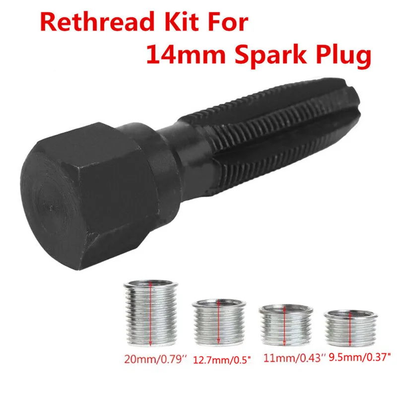

14mm Spark Plug Rethread Kit Tap Hole Thread Insert Reamer Repair Tapping Tool
