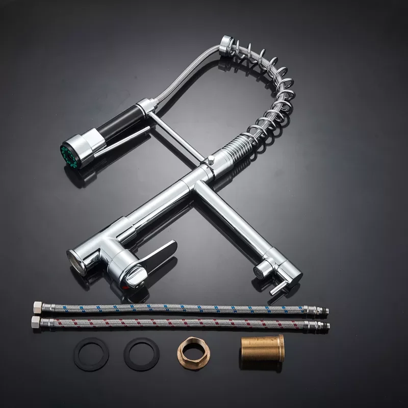 

Chrome Dual Swivel Spout Kitchen Sink Faucet Thermostatic Pull Down Hot and Cold Spring Kitchen Mixer Cranes Deck Mounted