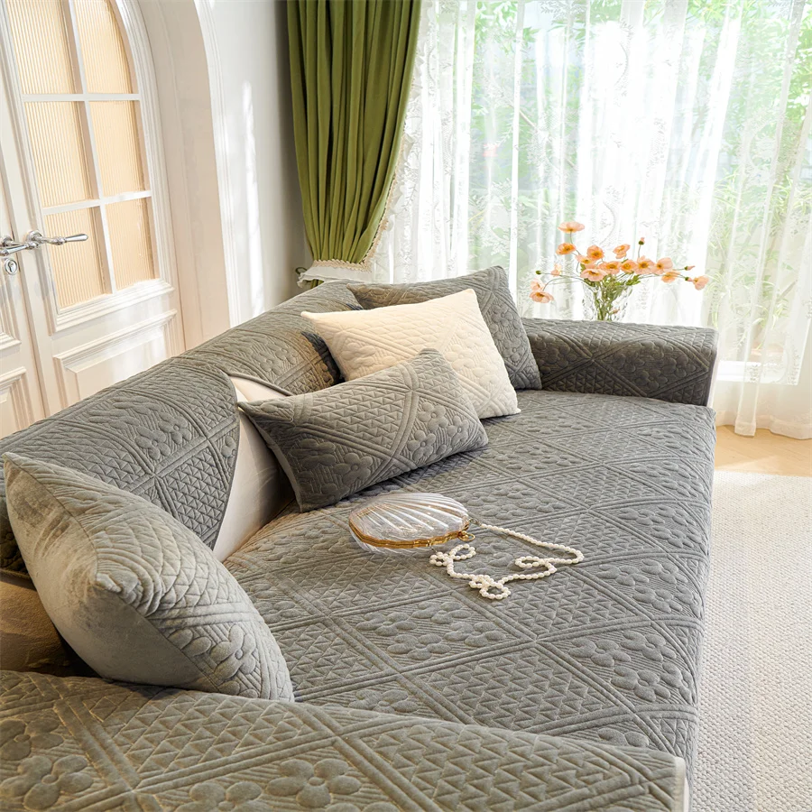 Нескользящий чехол для L-образного дивана: защитный из твердого полиэстера и