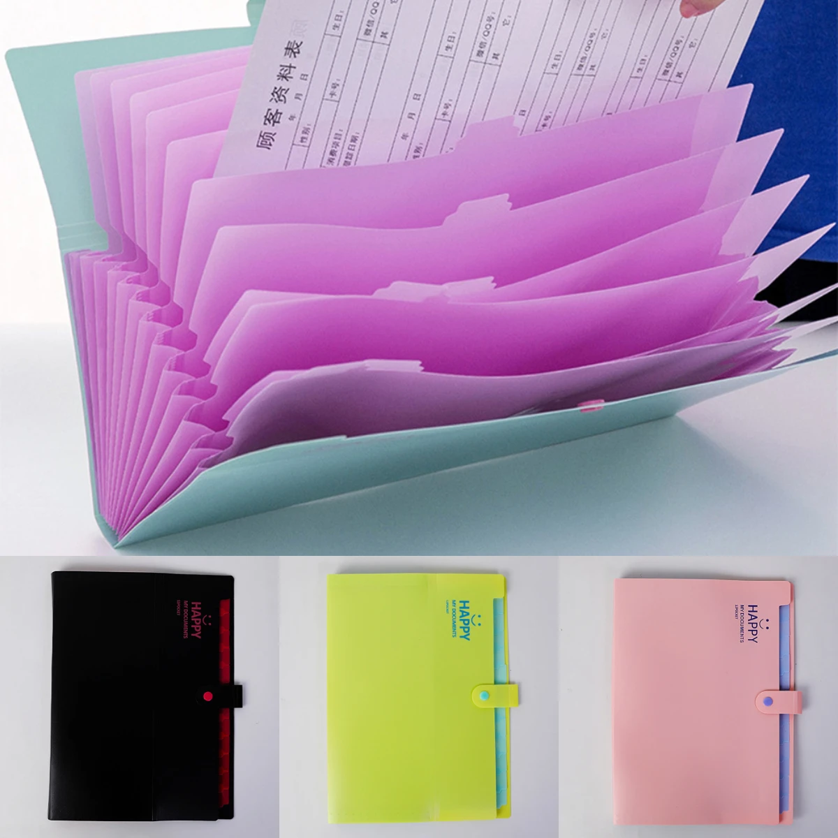

A4 Portable File Folder 13 Layers Plastic File Storage Bag Candy Colors File Document Bag Pouch Bill Folder Holder Organizer