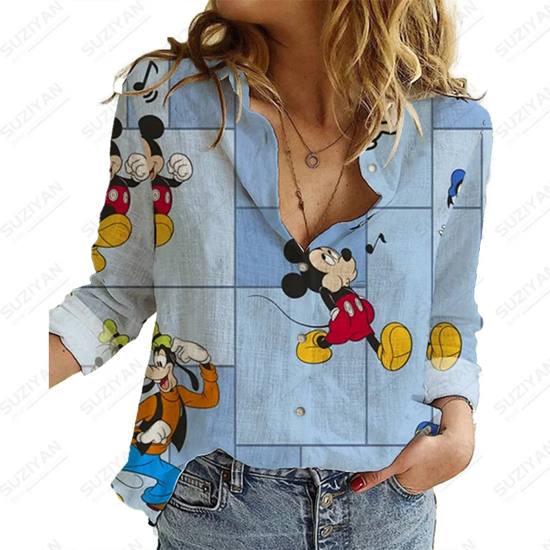 

Fashion New Casual Disney Mickey Women'S Fashion Autumn Elegant Print Shirts Spring And Autumn New Long Sleeve