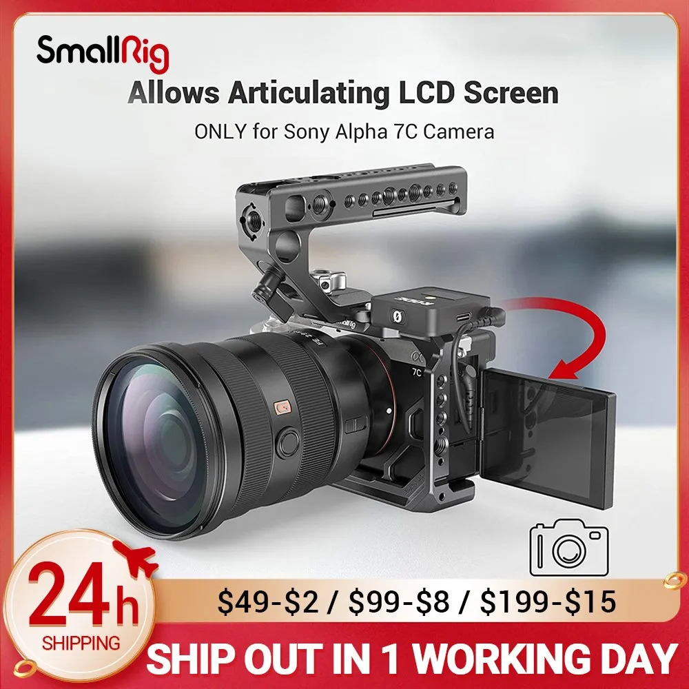 

SmallRig DSLR a7c Camera Cage for sony a7c Cage rig With Cold Shoe 1/4'' Arri Hole for Microphone LED Fill Light Extension 3081
