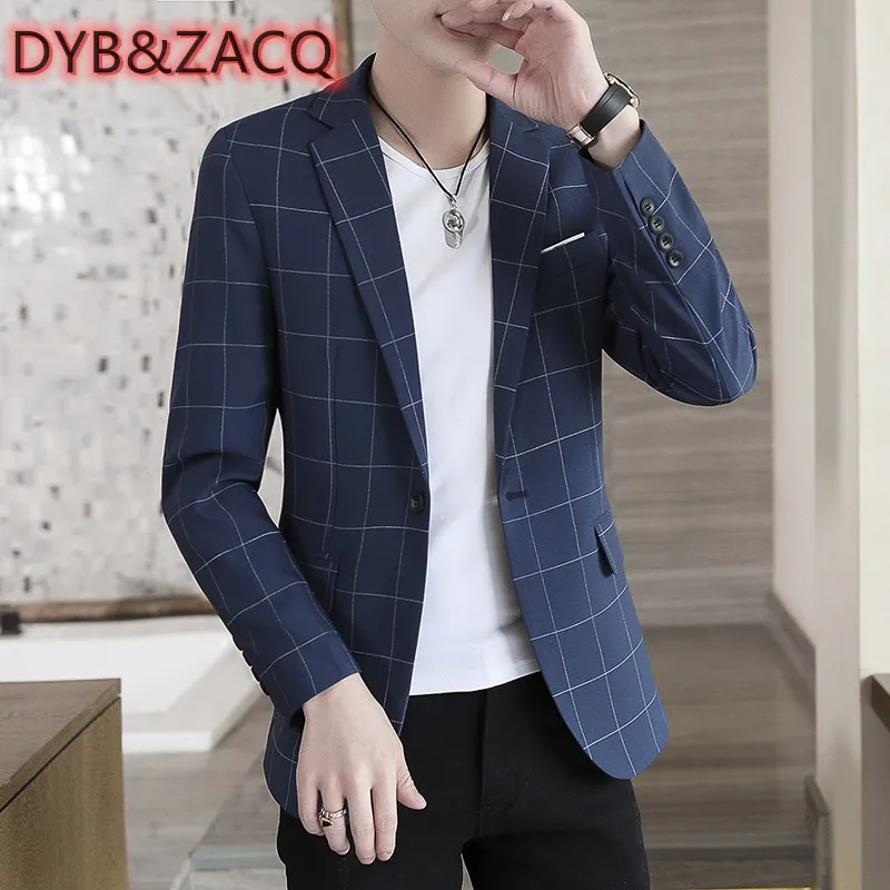 

DYB&ZACQ 2023 Fashion New Men's Casual Business Plaid Slim Fit Formal Dress Blazers Jacket Suit Coat