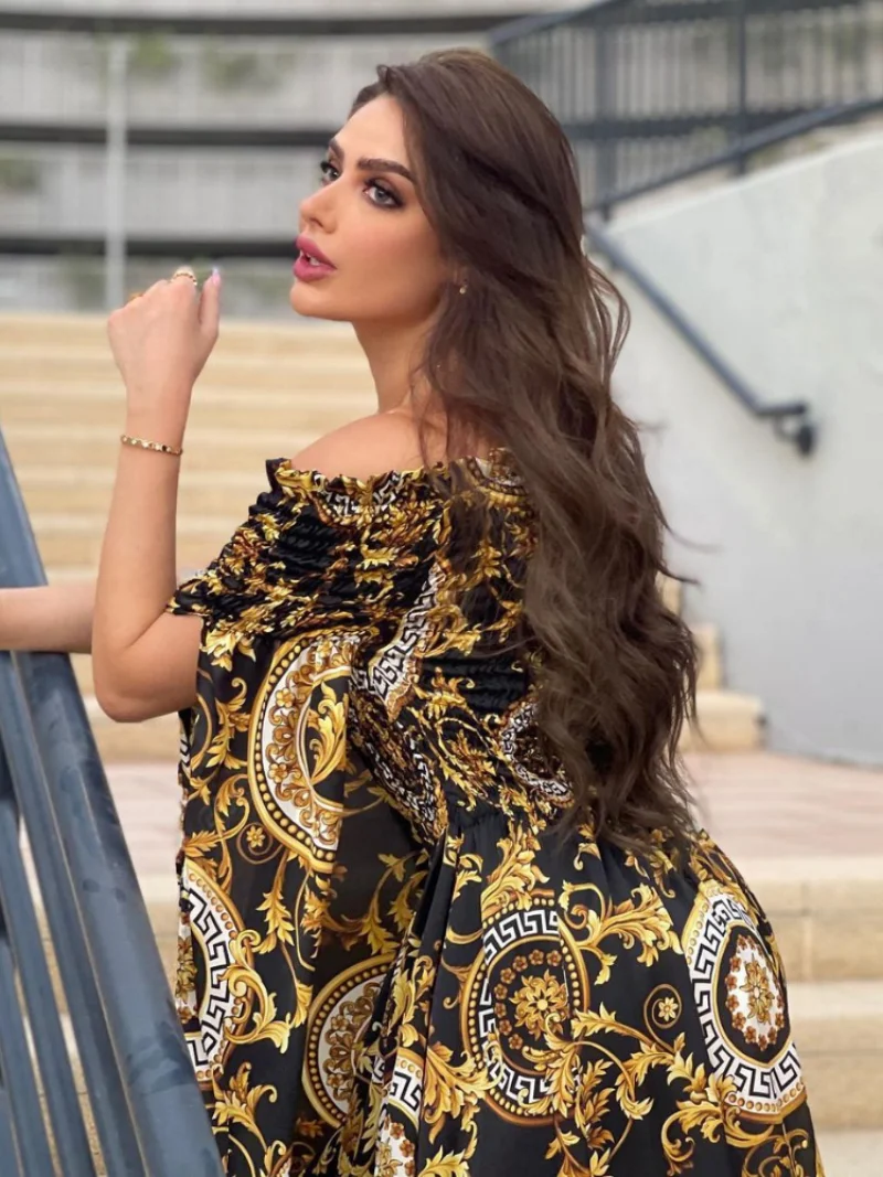 Turkey Muslim Party Dress Gold Print Abaya Dresses Women 2023 Eid High Street Luruxy Evening Dress with Cloak Robes Vestidos