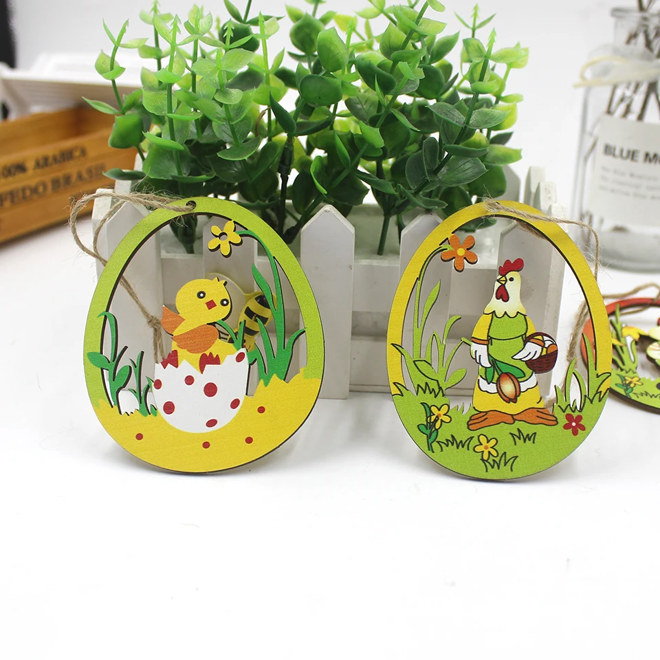 6 шт. деревянные подвески в виде цыпленка кролика и яиц |