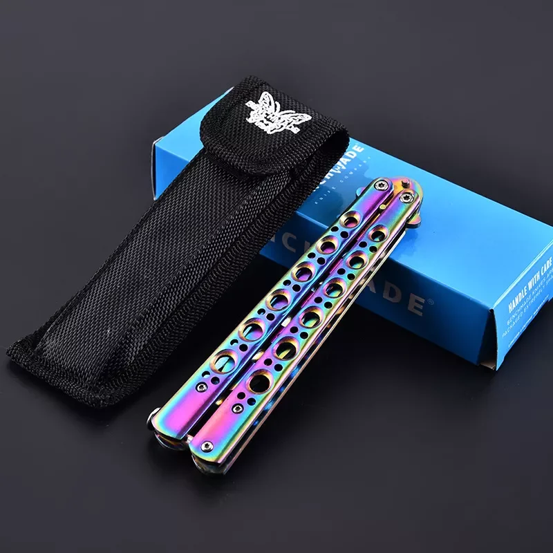 

NEW IN Stainless Steel Colorful Butterfly Knifes Portable Training Knife Outdoor Camping Butterfly Comb Practice Blunt Tools Dro