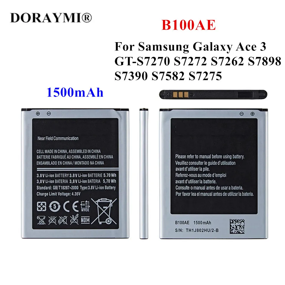 

Original B100AE Battery For Samsung Galaxy Ace 3 S7270 S7272 S7260 S7262 G318 S7273 Phone Batteries 1500mAh Replacement Bateria