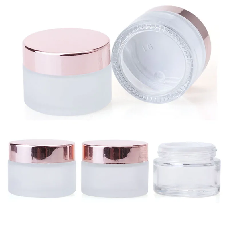 10X5/10/15/20/30/50/100g Frosted Clear Glass Refillable Ointment Bottles Empty Cosmetic Jar Pot Eye Shadow Face Cream Container