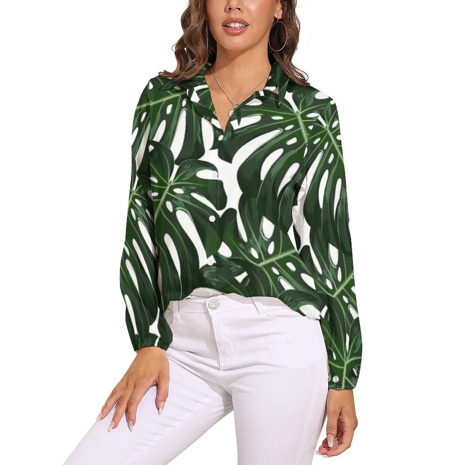

Leaf Blouse Plants V Neck Elegant Beach Shirt Girls Plus Size Top Shirts