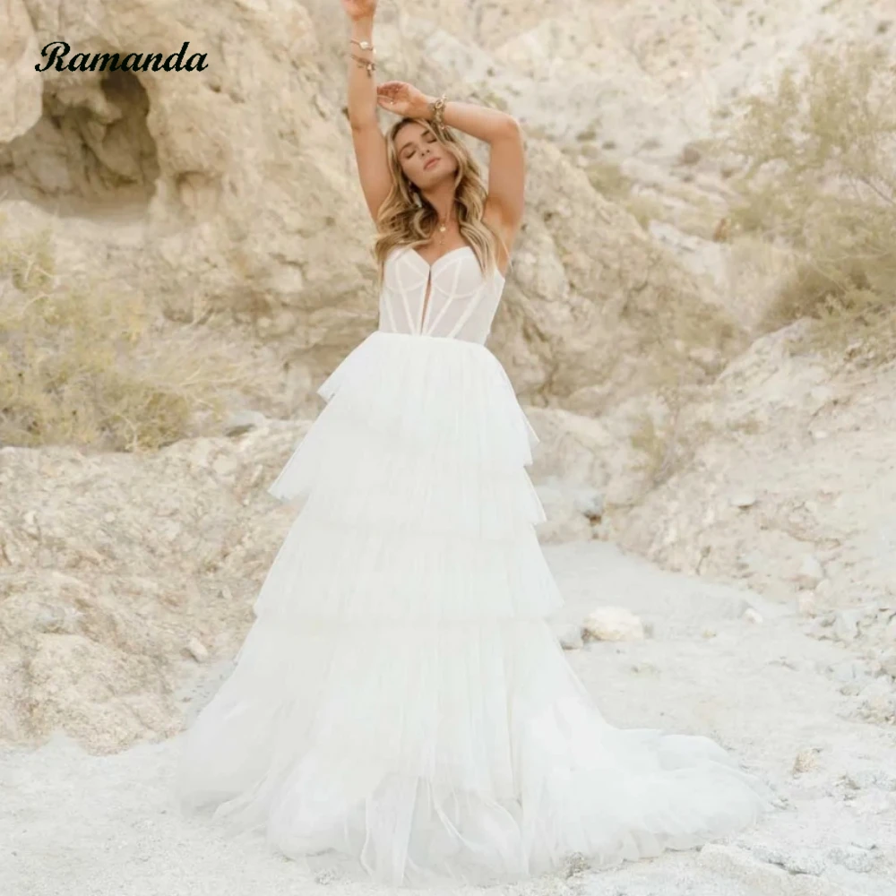 Ramanda Elegante Abito Da Sposa Con Spalline Sottili 2023 Backless Sweetheart Tulle Abiti Da Sposa Bow V-Line Princess Vestido Noiva