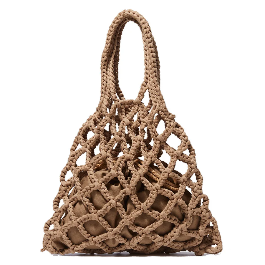 Fashion Hollow Straw Handbags for Women Designer Rope Woven Small Tote Bag Casual Summer Beach Hand Bags Bali Small Purses 2023