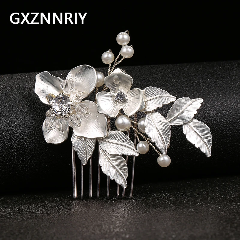 

Handmade Leaf Flower Pearl Hair Combs Clips Bridal Wedding Accessories Jewelry for Women Party Bride Headpiece Bridesmaid Gift
