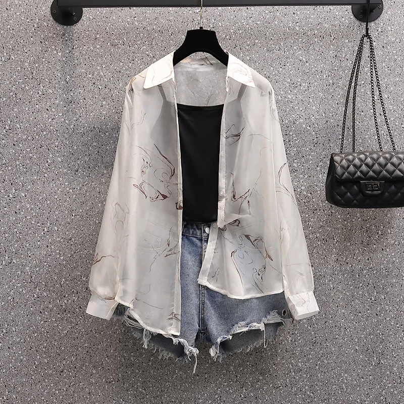 Chiffon Women's Shirts Plus Size Summer Women Clothing 2023 New Long Sleeve Loose Womens Tops Sunscreen Shirts Basic Thin Blouse