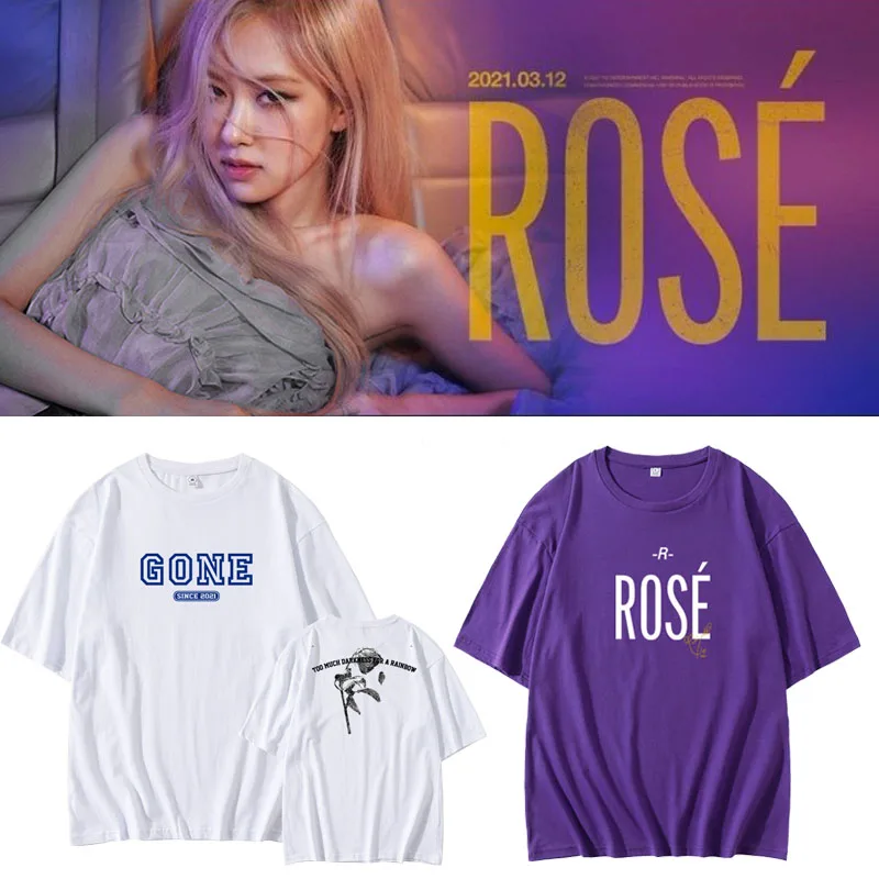 

New Korean Fashion K Pop Kpop ROSE T Shirt Men/women Short Sleeve T-shirt Casual Harajuku Streetwear Tee Shirts K-pop Clothes