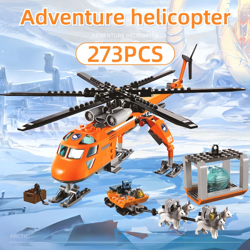 

273pcs City Arctic Helicrane Helicopter Husky Figure Building Block Model Sets Toys for Children Birthday Gifts Bela 10439 60034