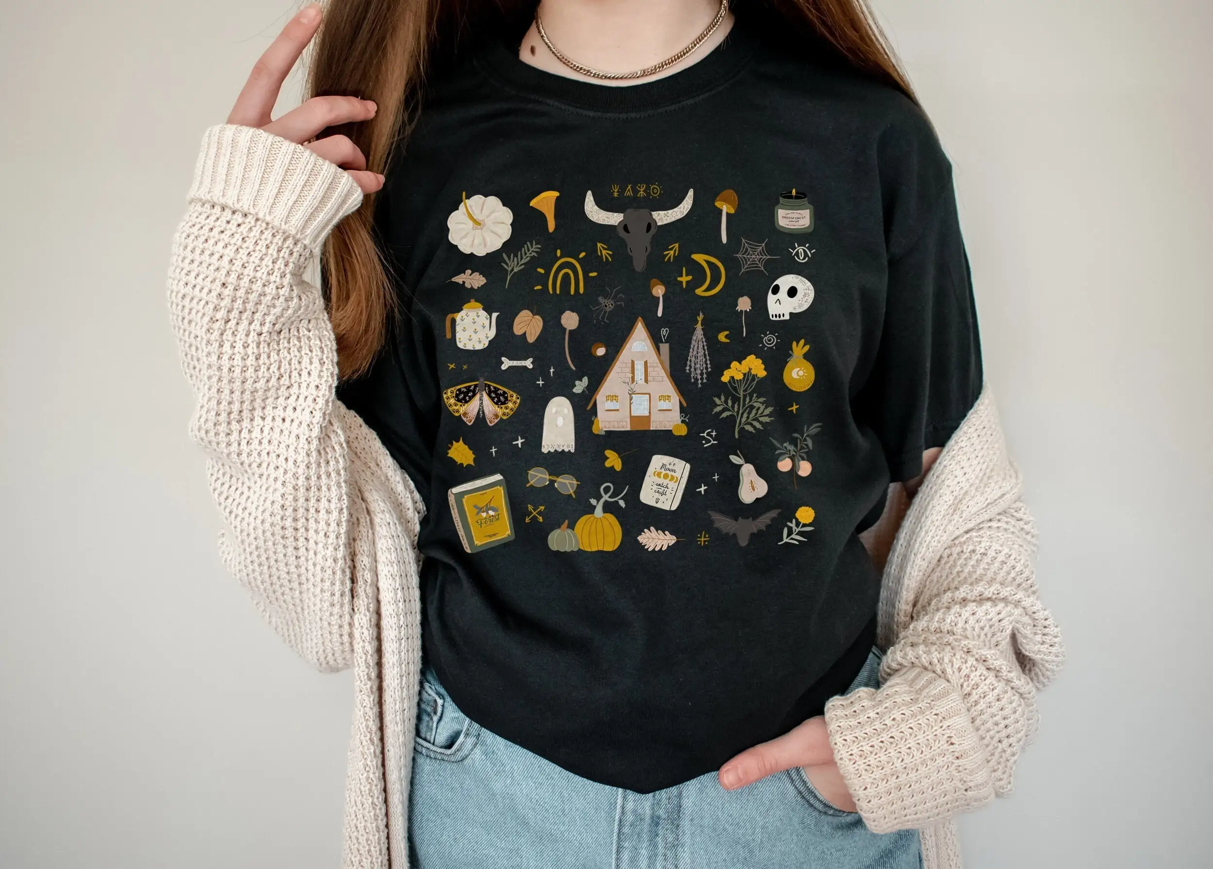 Милая футболка на Хэллоуин одежда Cottagecore свитер с круглым вырезом осенняя
