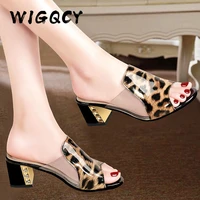 new slippers women peep toe high heels summer shoes wear square heel women shoes fashion slippers ladies shoes thick heel women
