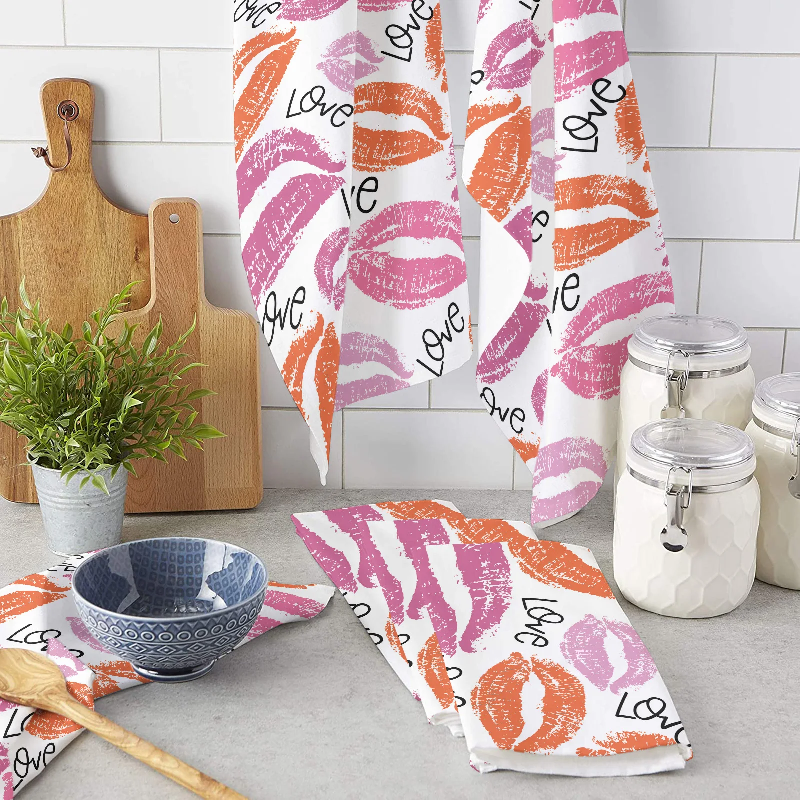 

Sexy Watercolor Lips Microfiber Kitchen Hand Towel Dish Cloth Tableware Household Cleaning Towel Utensils for Kitchen