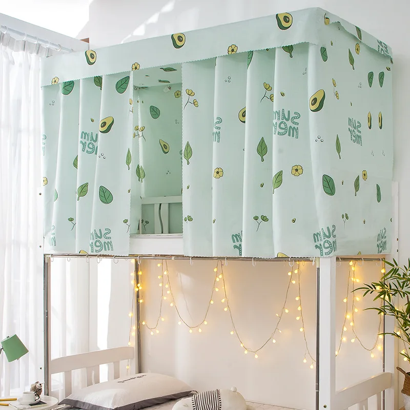 

Printed Dormitory Bed Curtain with Rope & Clasp College Single Bed Shade Cloth for 4/4.5 inch Bunk Bed GRSA889