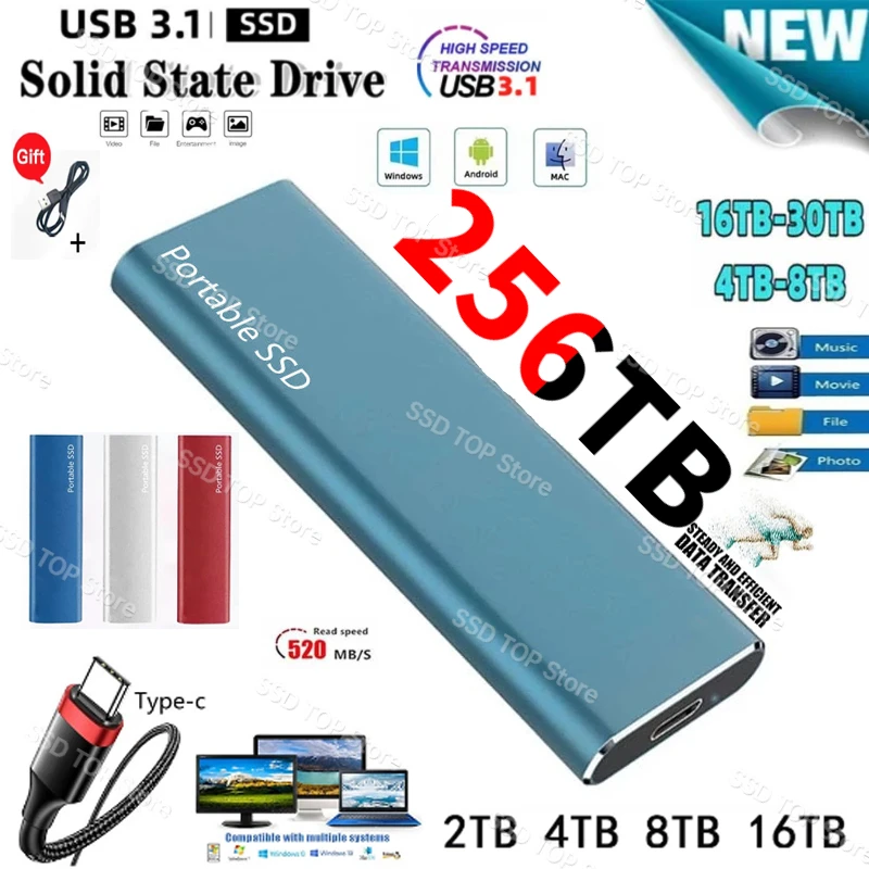 

New External Flash Drive HDD Portable 1tb SSD 2TB 4TB 8TB 256tb HD Externo Hard Disks USB3.0 Storage Decives for Computers ps5