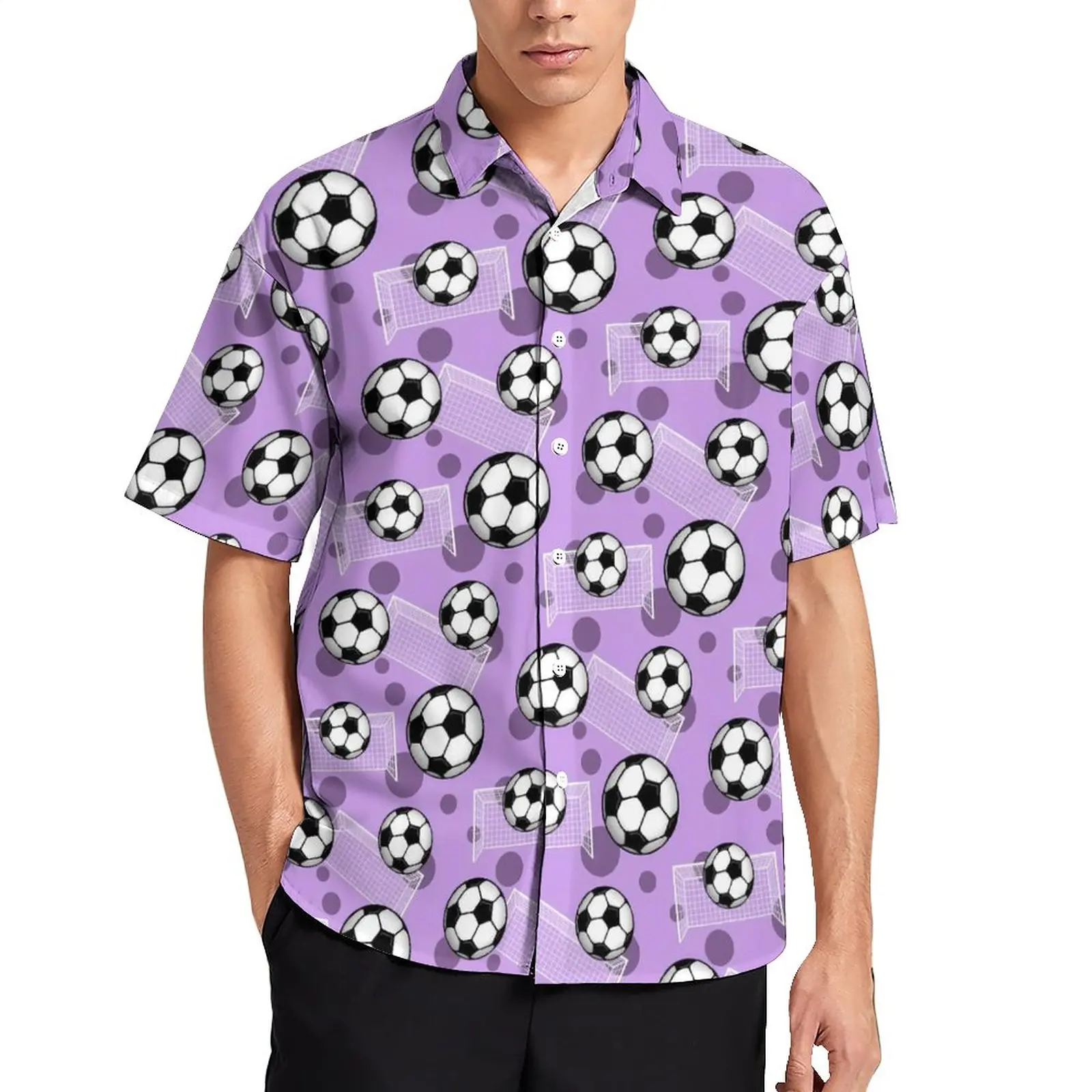 

Soccer Ball Loose Shirt Man Beach Goal Purple Casual Shirts Hawaiian Graphic Short Sleeve Streetwear Oversized Blouses