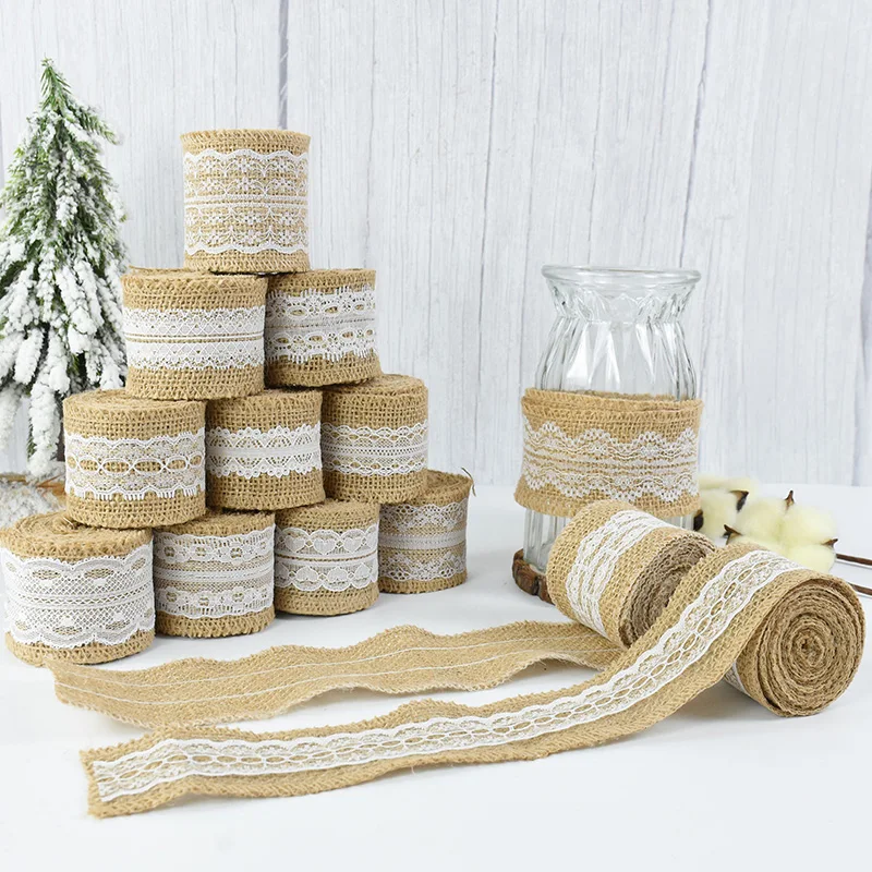 

2M Jute Burlap Ribbon DIY Craft Lace Ribbon Tape Vintage Wedding Centerpieces Decorations