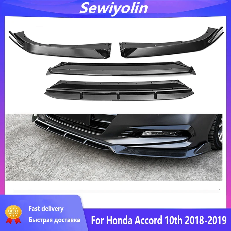 

Car Accessories JDM Body Kits Front Bumper For Honda Accord 10th 2018-2019 Black Lip Spoiler ABS PP 4Pcs