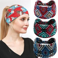new fashion women boho flower print wide headbands summer vintage elastic headwrap yoga exercise cotton bandana hair accessories