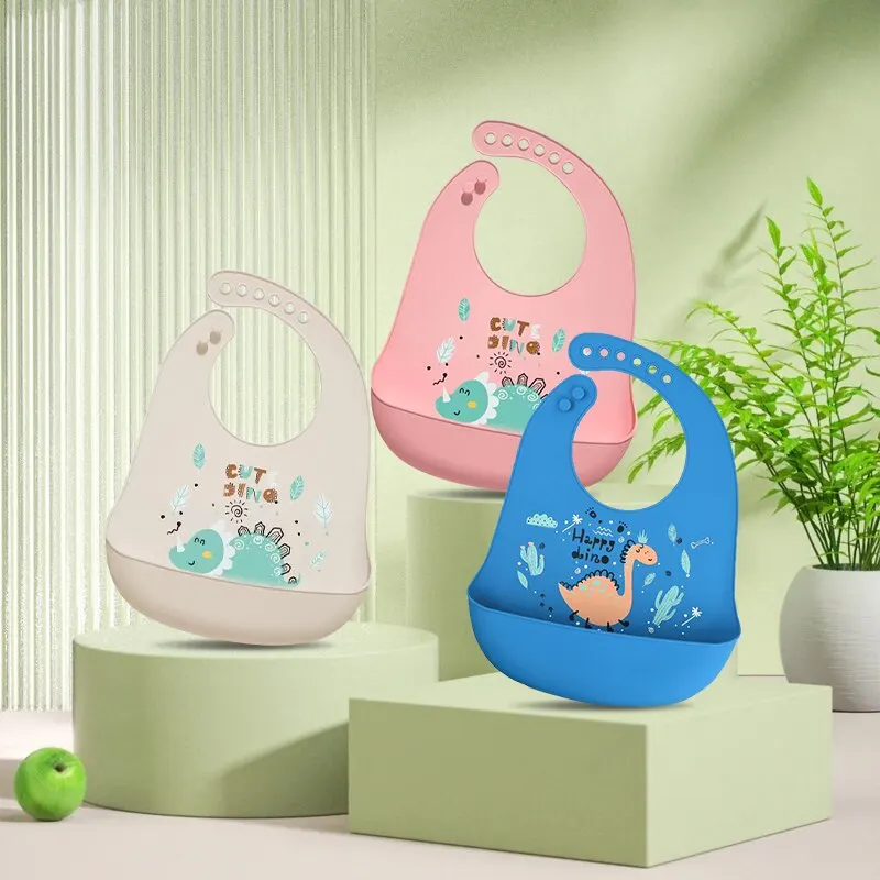 

Waterproof Baby Bibs Cute Cartoon Dinosaur Printed Kids Silicone Bib Baby Stuff Girl Boy Adjustable Soft Bib Baby Feeding Stuff