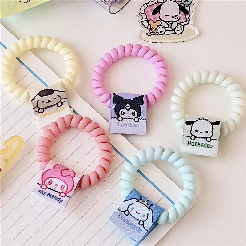 

Резинка для волос Sanrioes в стиле аниме Kuromi Cinnamoroll My Melody, эластичная резинка для волос, телефонный шнур, резинки, аксессуары для волос, браслет в ...