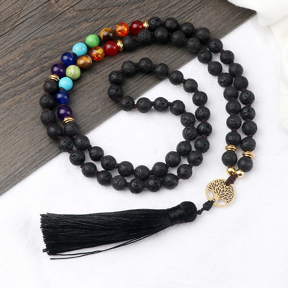 

Новый многослойный браслет с бусинами из лавы 8 мм чакра для мужчин и женщин, ожерелье с подвеской-кисточкой для медитации, молитвенные энергичные браслеты и браслеты, ювелирные изделия