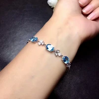925 sterling silver natural topaz gemstone flower bracelet for women fine accessaries bangle gemstone bracelet for women