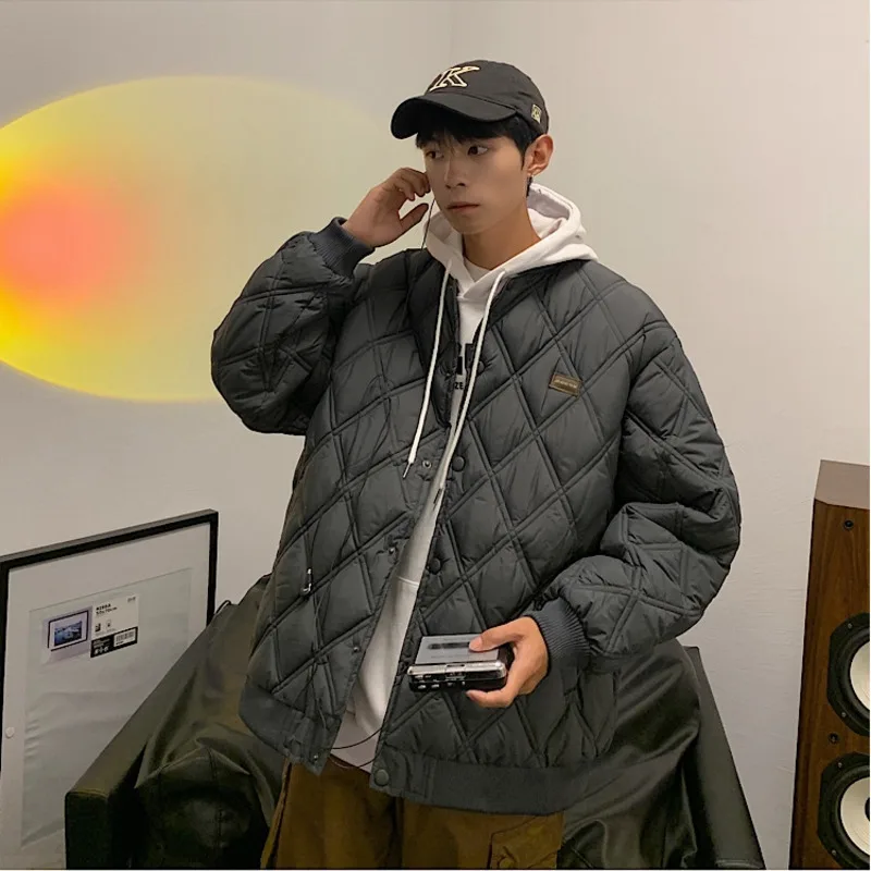 Winter Jacket Men Warm Fashion 4 Colors Casual Thickened Plaid Baseball Uniform Coat Men Korean Loose Short Coat Mens Parker