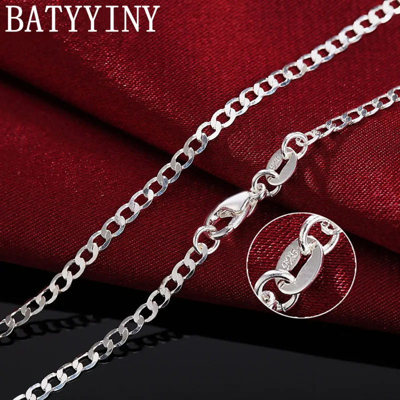 

BATYYINY 925 Sterling Silver 2mm 16/18/20/22/24/26/28/30 Inch Side Chain Necklace For Women Man Fashion Wedding Charm Jewelry