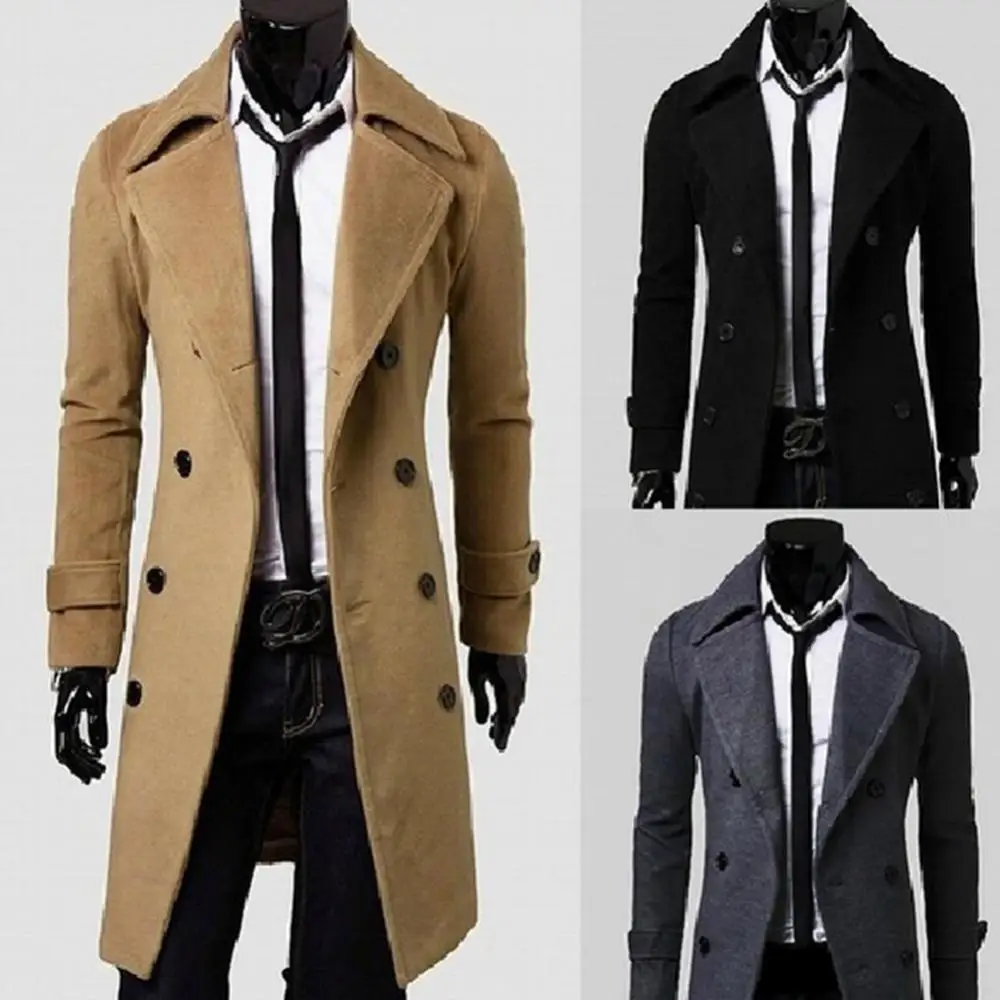 

Модное пальто, мужское шерстяное пальто, зимнее теплое однотонное длинное пальто-Тренч, куртка, двубортное деловое повседневное пальто, парка