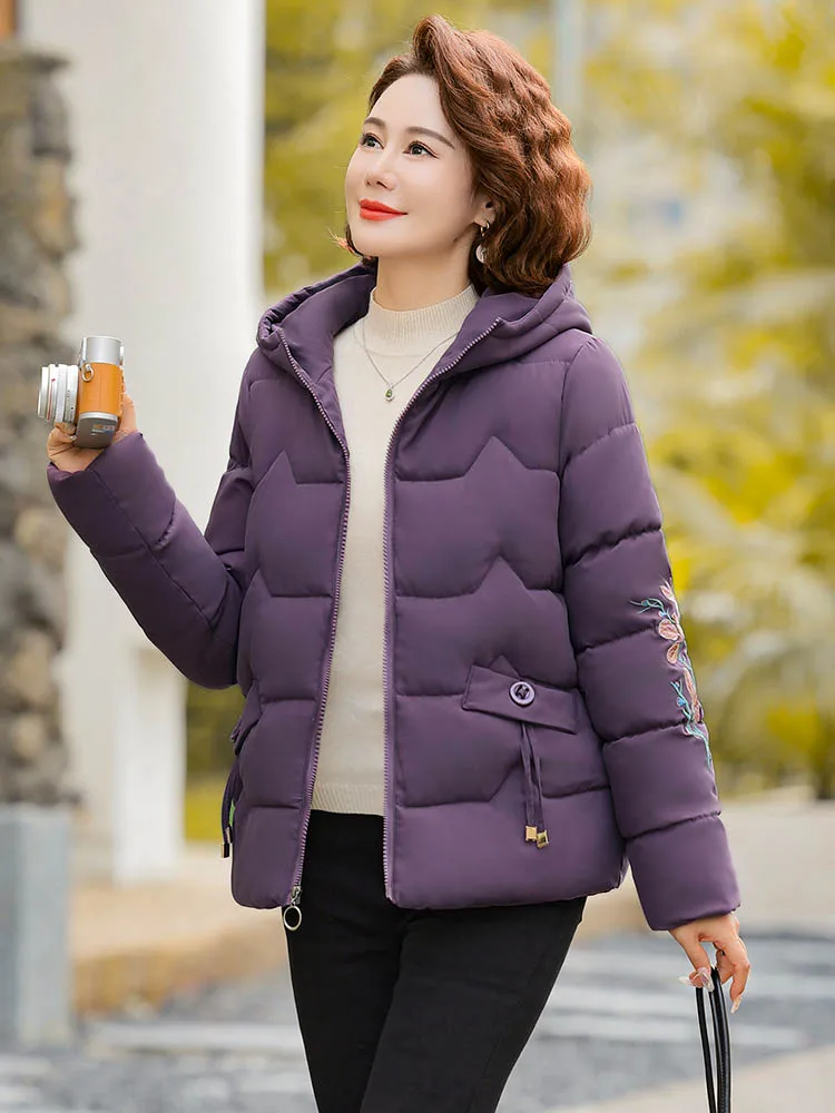 Small Mother Winter clothes New down Jacket Cotton-padded Clothes Outerwear Middle-Aged and Elderly Western Sle Fleece-line...