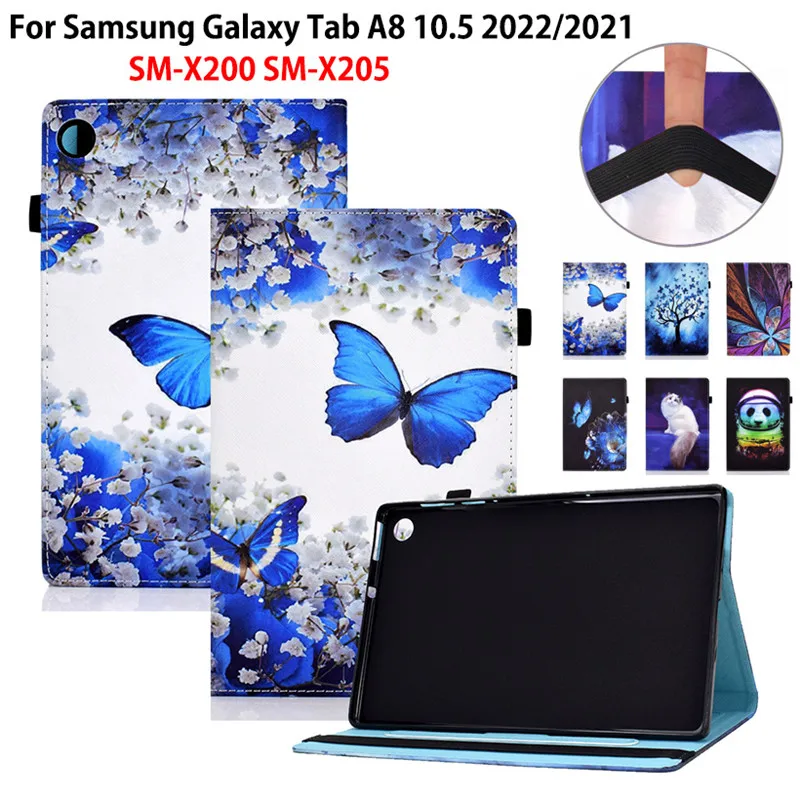 

Чехол для Samsung Galaxy Tab A8 2022, 10,5, Женский флип-чехол для планшета 2021 X200 X205 с мультяшной бабочкой и подставкой