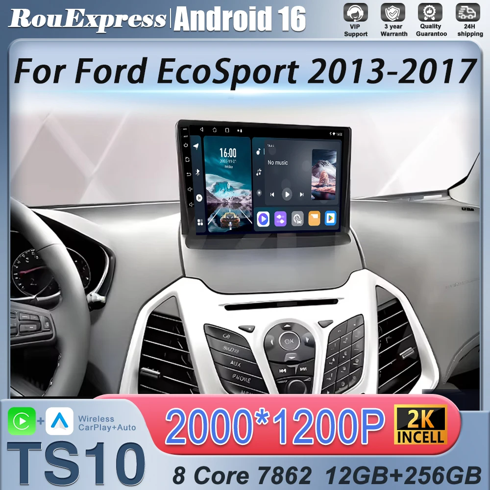 Фото Android Auto для Ford EcoSport 2013-2017: Автомагнитола с CarPlay, мультимедийный экран, стереосистема, Bluetooth, головное устройство №1
