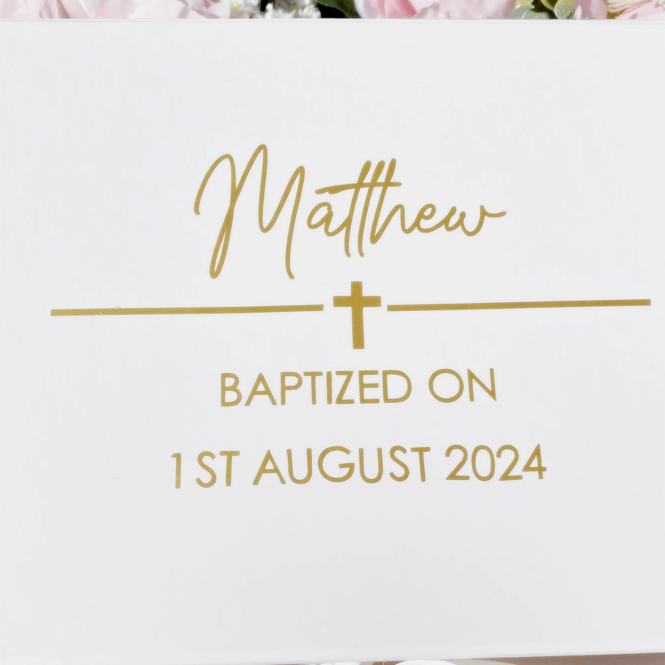 

Виниловая наклейка с именем и датой для крещения