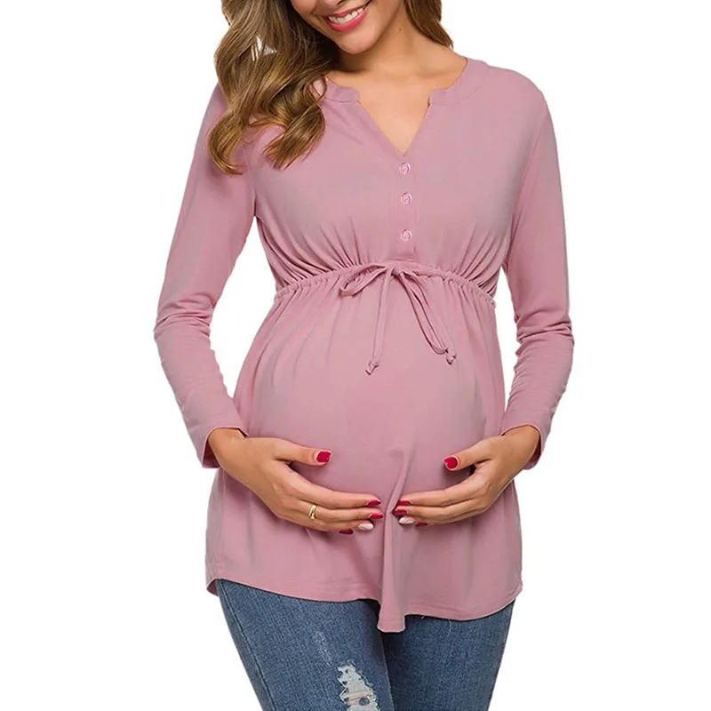 

New Maternity Tshirt Women Mom Pregnant Nursing Baby Long Sleeved Stripe Tops Maternidad Ropa Lactancia Breastfeeding T Shirt