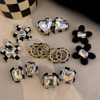 925 silver needle diamond high end earrings korean heart shape flower jewelry fashion ol checkerboard dangle earrings for women
